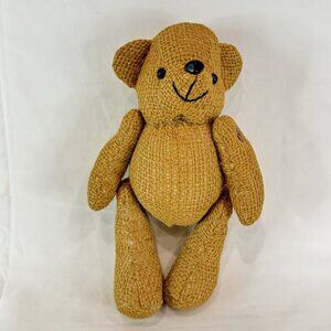Vintage Beige Burlap Jointed Teddy Bear  Stuffed Animal 9" Button Joints